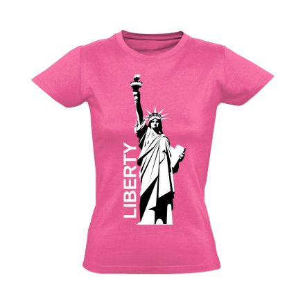 Szabadságszobor "letisztult" USA női póló (rózsaszín)