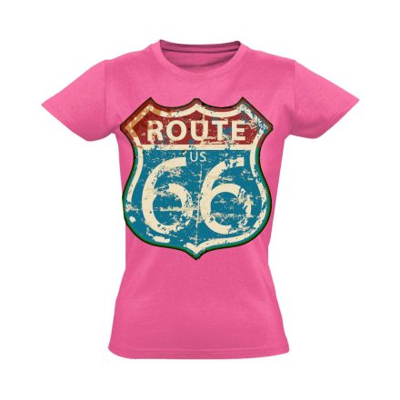 Route66 "kopottas" USA női póló (rózsaszín)