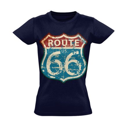 Route66 "kopottas" USA női póló (tengerészkék)