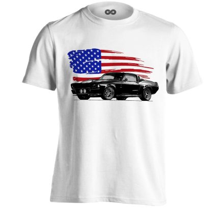Autós "zászló" USA férfi póló (fehér)