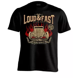 Autós "loud and fast" USA férfi póló (fekete)
