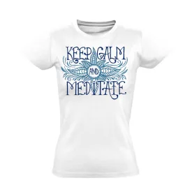 Szöveges "KeepCalm" jógás női póló (fehér)
