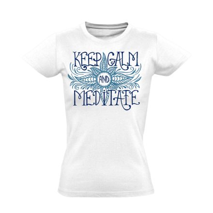Szöveges "KeepCalm" jógás női póló (fehér)