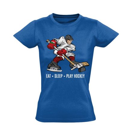 Eat Sleep Play Hockey jégkorongos női póló (kék)