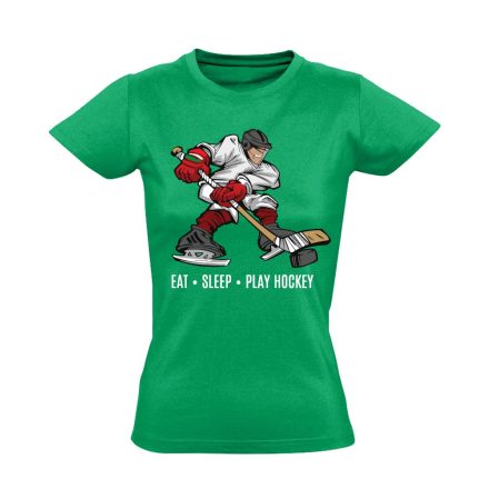 Eat Sleep Play Hockey jégkorongos női póló (zöld)