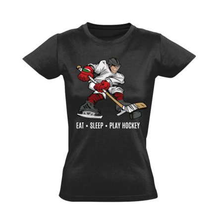 Eat Sleep Play Hockey jégkorongos női póló (fekete)