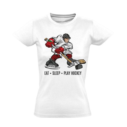 Eat Sleep Play Hockey jégkorongos női póló (fehér)