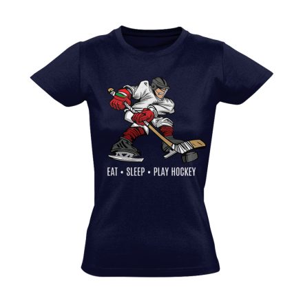 Eat Sleep Play Hockey jégkorongos női póló (tengerészkék)