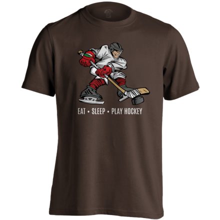 Eat Sleep Play Hockey jégkorongos férfi póló (csokoládébarna)