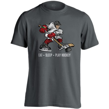 Eat Sleep Play Hockey jégkorongos férfi póló (szénszürke)