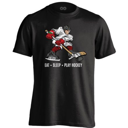 Eat Sleep Play Hockey jégkorongos férfi póló (fekete)