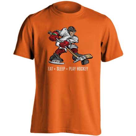 Eat Sleep Play Hockey jégkorongos férfi póló (narancssárga)