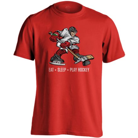 Eat Sleep Play Hockey jégkorongos férfi póló (piros)