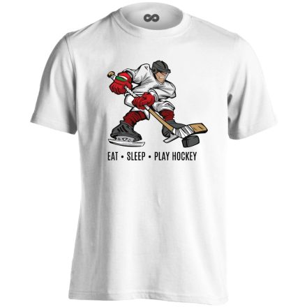 Eat Sleep Play Hockey jégkorongos férfi póló (fehér)