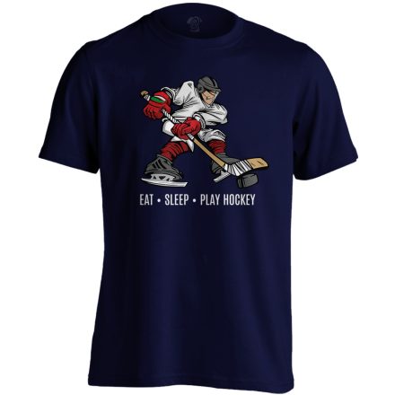 Eat Sleep Play Hockey jégkorongos férfi póló (tengerészkék)
