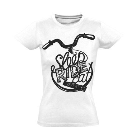 Felirat "ismétlés" kerékpáros női póló (fehér)