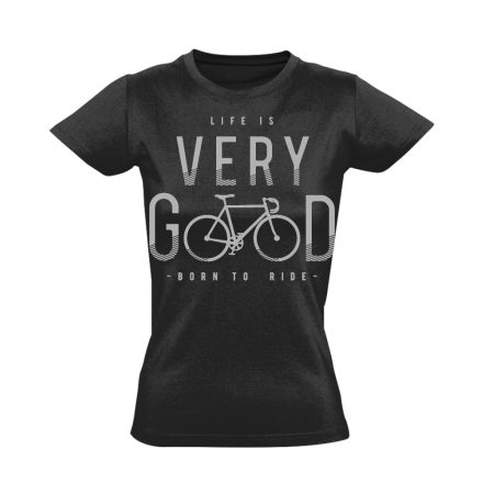 Felirat "very good" kerékpáros női póló (fekete)