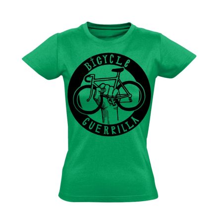 Felirat "gerilla" kerékpáros női póló (zöld)