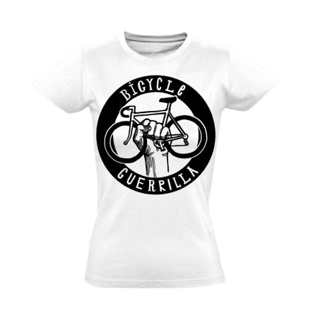 Felirat "gerilla" kerékpáros női póló (fehér)