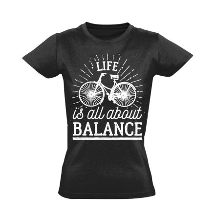 Felirat "balansz" kerékpáros női póló (fekete)