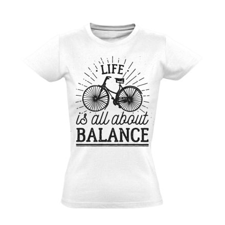 Felirat "balansz" kerékpáros női póló (fehér)