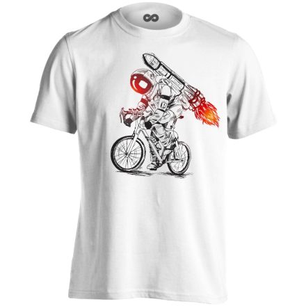 Frappáns "űrhajós" kerékpáros férfi póló (fehér)