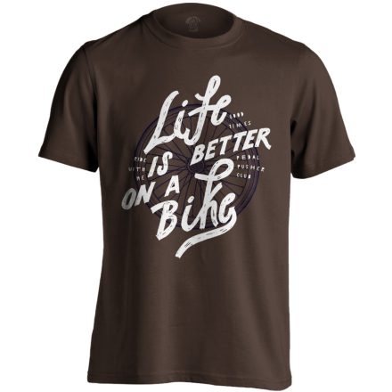 Felirat "betterlife" kerékpáros férfi póló (csokoládébarna)