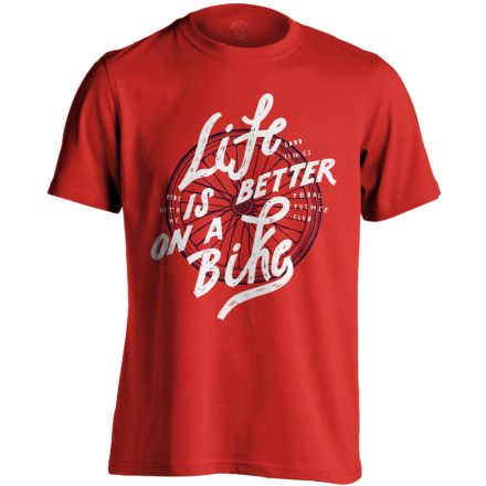 Felirat "betterlife" kerékpáros férfi póló (piros)