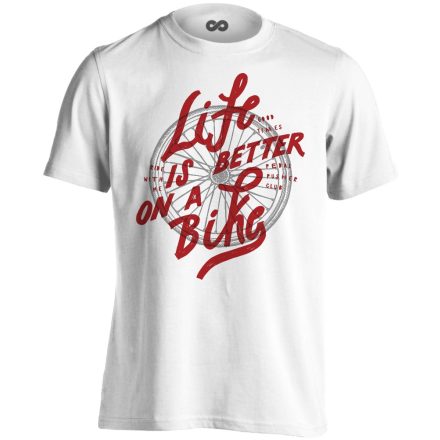 Felirat "betterlife" kerékpáros férfi póló (fehér)