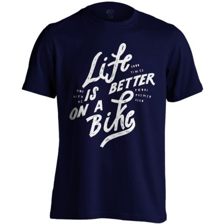 Felirat "betterlife" kerékpáros férfi póló (tengerészkék)