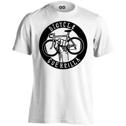 Felirat "gerilla" kerékpáros férfi póló (fehér)