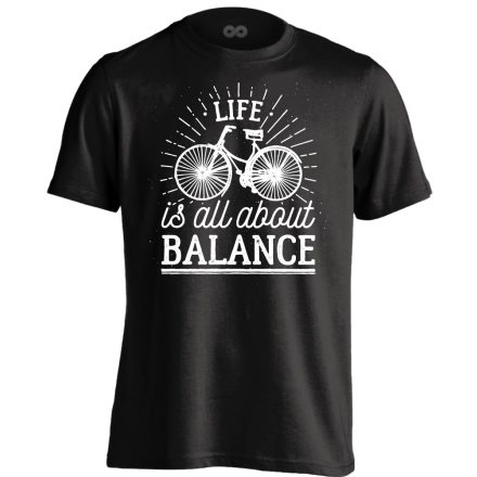 Felirat "balansz" kerékpáros férfi póló (fekete)