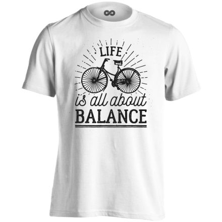 Felirat "balansz" kerékpáros férfi póló (fehér)