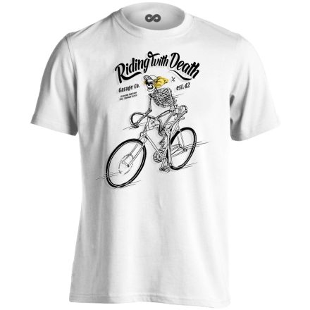 Frappáns "csontváz" kerékpáros férfi póló (fehér)
