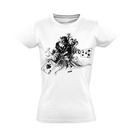 Koponyás "rajz" pókeres női póló (fehér)
