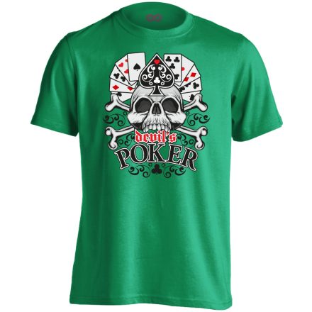 Koponyás "devil" pókeres férfi póló (zöld)