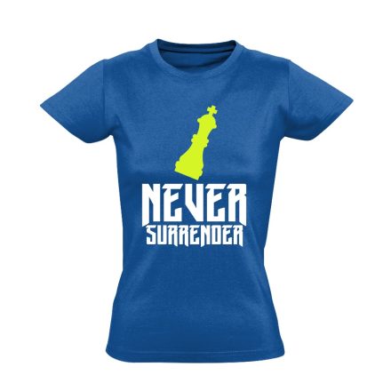 Never Surrender sakkos női póló (kék)