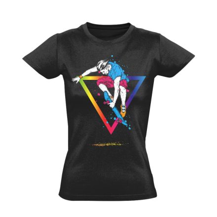 Rainbow gördeszkás női póló (fekete)