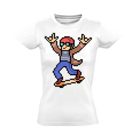 Pixel gördeszkás női póló (fehér)
