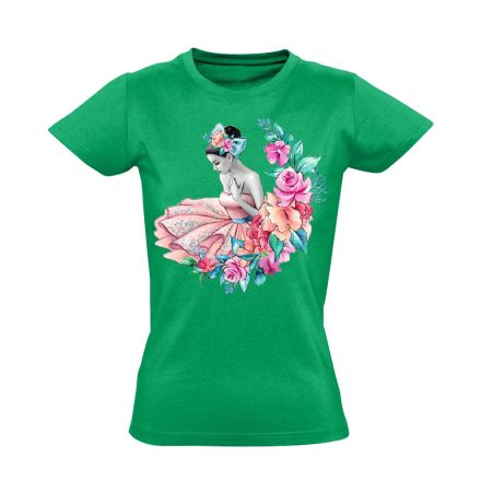 Kedves "virág" balettos női póló (zöld)