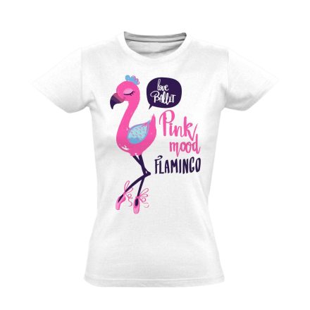 Kedves "flamingó" balettos női póló (fehér)