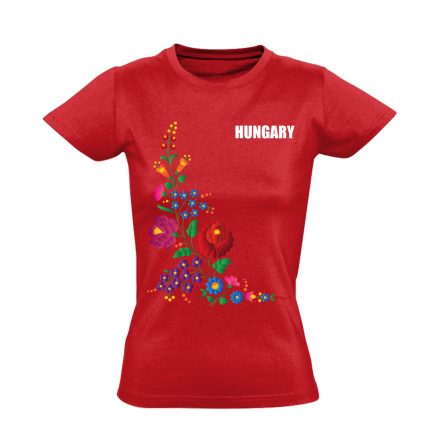 Hungary hímes keret folklóros női póló (piros)