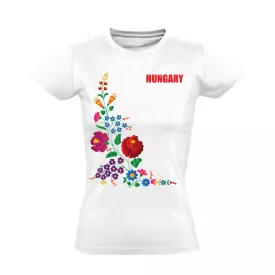 Hungary hímes keret folklóros női póló (fehér)