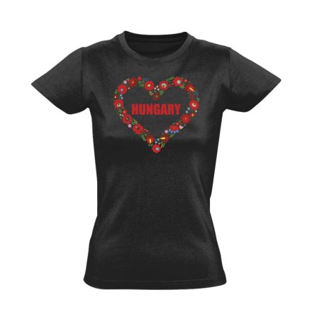 Hungary cérnaszív folklóros női póló (fekete)