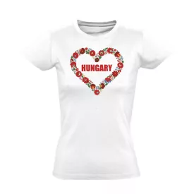Hungary cérnaszív folklóros női póló (fehér)