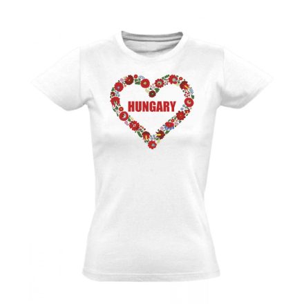 Hungary cérnaszív folklóros női póló (fehér)