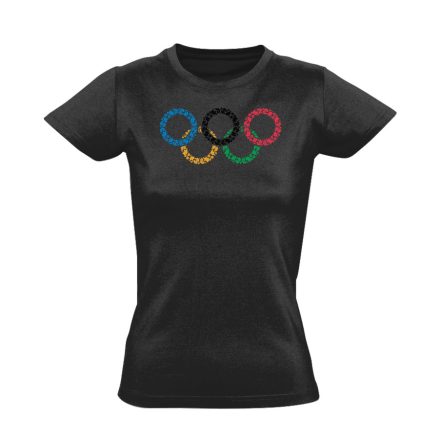 Magyaros olimpia folklóros női póló (fekete)
