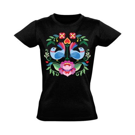 Galambom folklóros női póló (fekete)