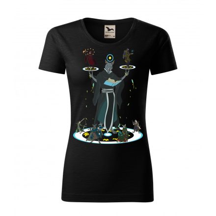 Kalandjáték zsákbamacska nyeremény női póló (fekete)