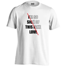 Sick of this fake love k-pop férfi póló (fehér)